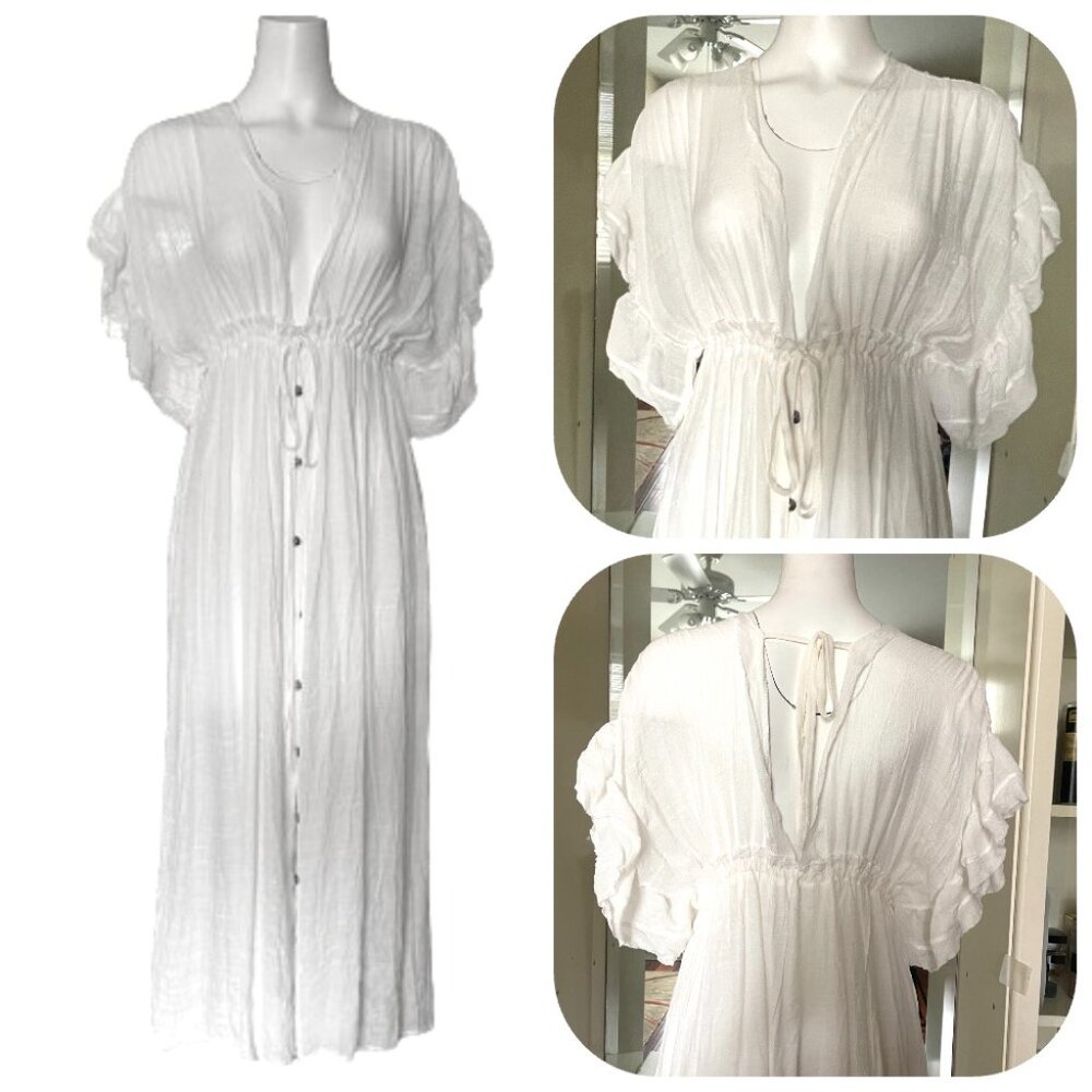 NWT NXH Ruffled sleeves white summer Boho maxi cover up/dress